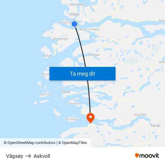 Vågsøy to Askvoll map
