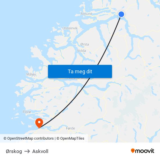 Ørskog to Askvoll map