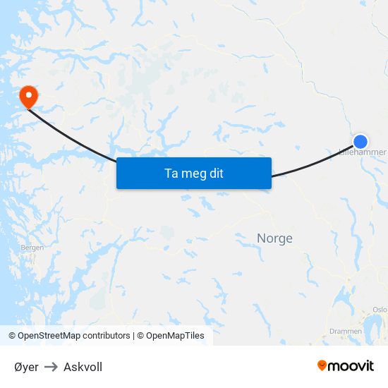 Øyer to Askvoll map