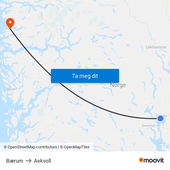 Bærum to Askvoll map