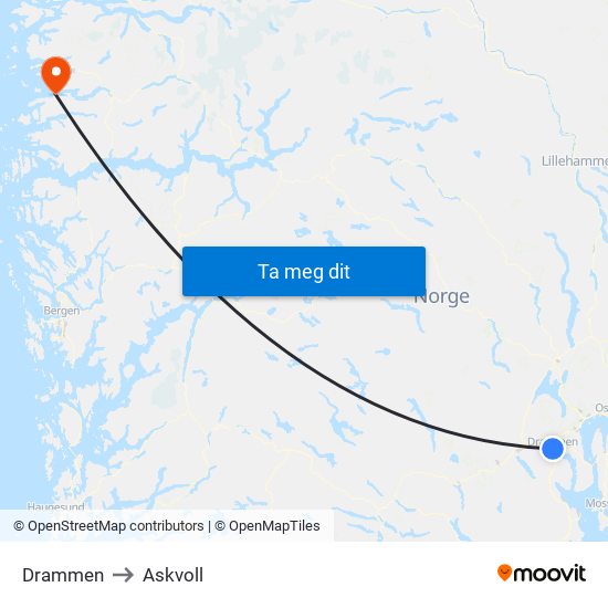 Drammen to Askvoll map