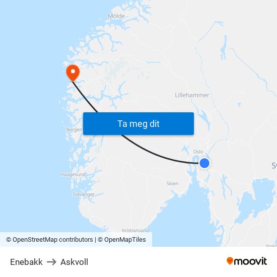 Enebakk to Askvoll map