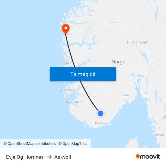 Evje Og Hornnes to Askvoll map