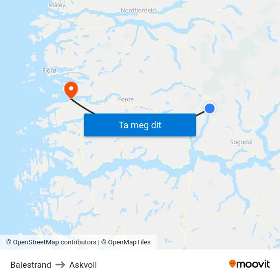 Balestrand to Askvoll map