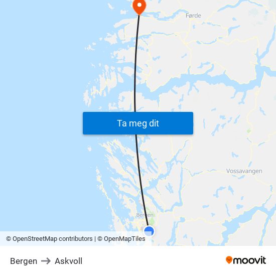 Bergen to Askvoll map