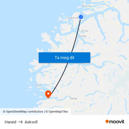 Hareid to Askvoll map