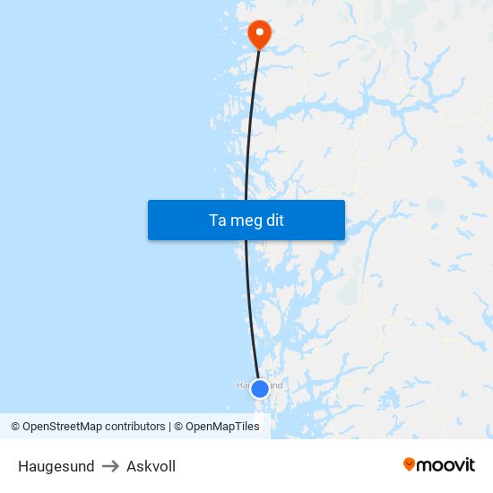 Haugesund to Askvoll map