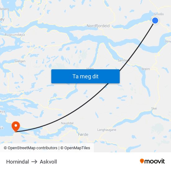 Hornindal to Askvoll map
