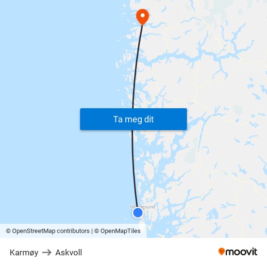 Karmøy to Askvoll map