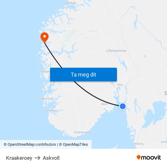 Kraakeroey to Askvoll map
