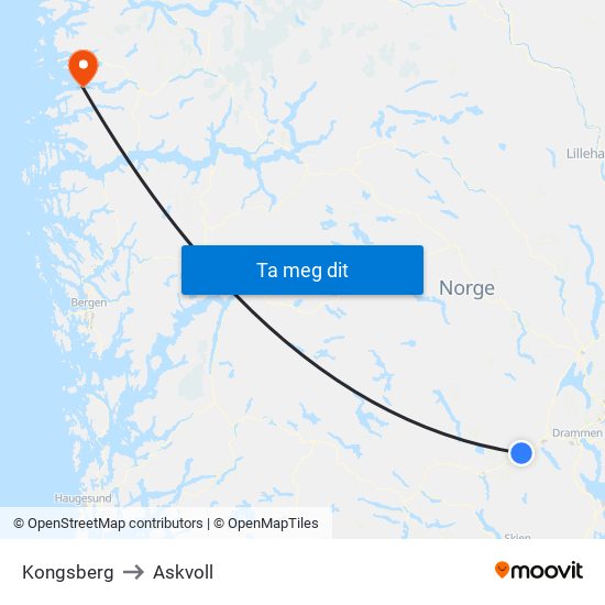 Kongsberg to Askvoll map
