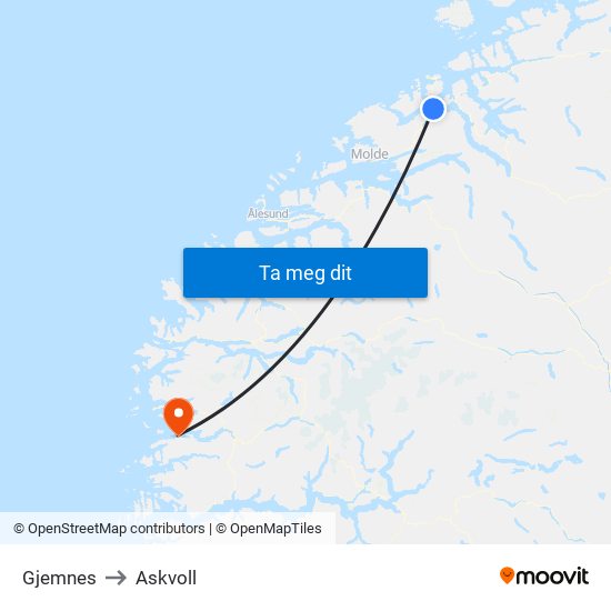 Gjemnes to Askvoll map