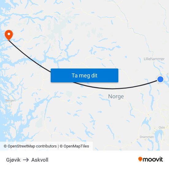 Gjøvik to Askvoll map