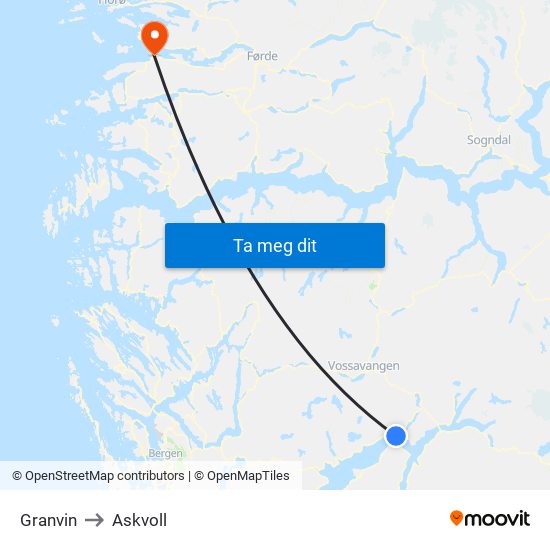 Granvin to Askvoll map