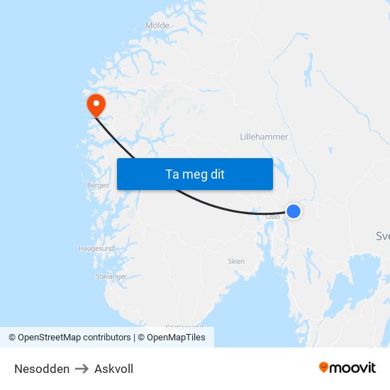 Nesodden to Askvoll map