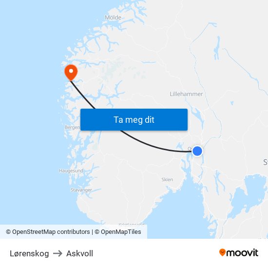 Lørenskog to Askvoll map