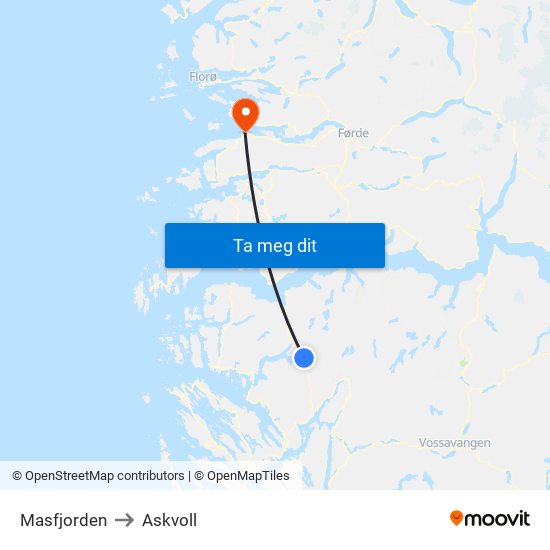 Masfjorden to Askvoll map
