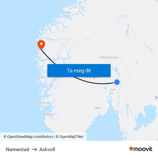 Nannestad to Askvoll map
