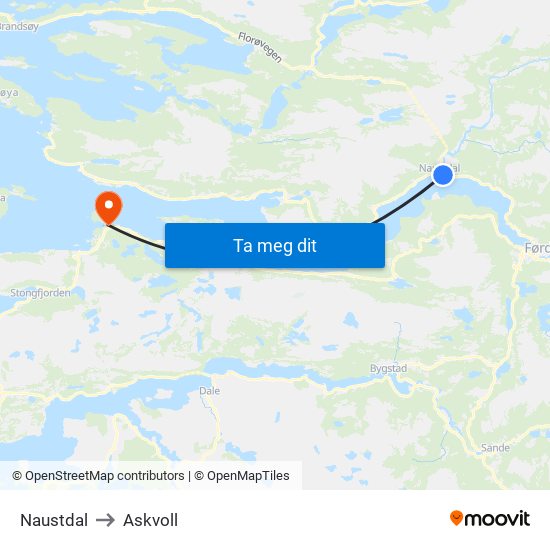 Naustdal to Askvoll map