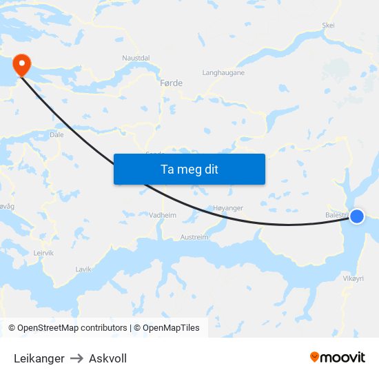 Leikanger to Askvoll map
