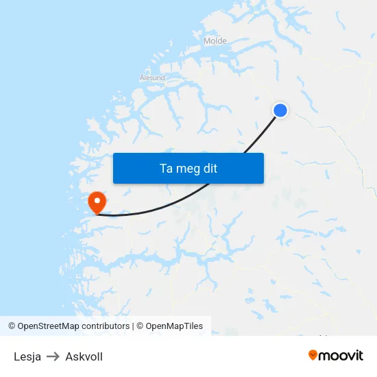 Lesja to Askvoll map