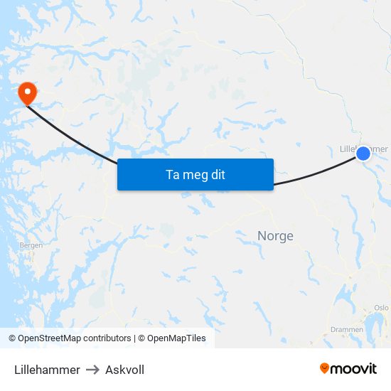 Lillehammer to Askvoll map