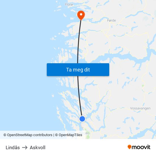 Lindås to Askvoll map