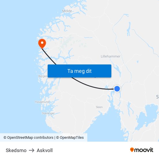 Skedsmo to Askvoll map