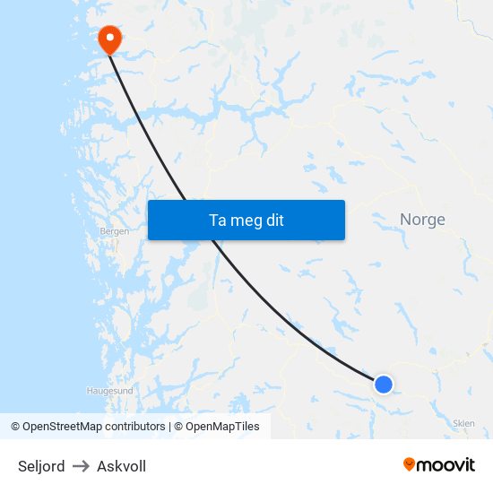 Seljord to Askvoll map