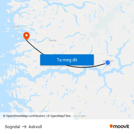 Sogndal to Askvoll map