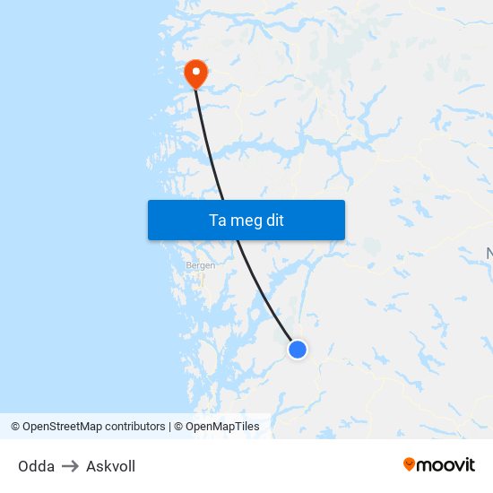 Odda to Askvoll map