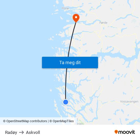 Radøy to Askvoll map