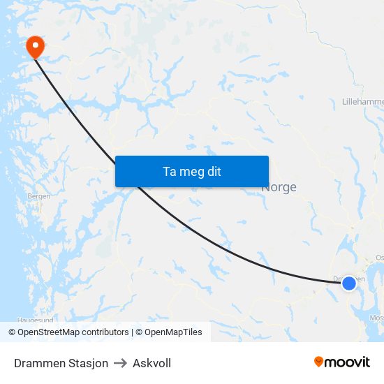 Drammen Stasjon to Askvoll map