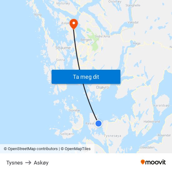 Tysnes to Askøy map