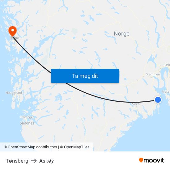 Tønsberg to Askøy map