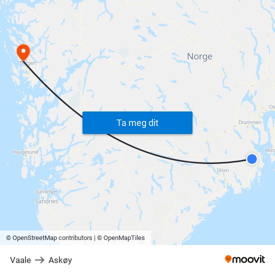 Vaale to Askøy map
