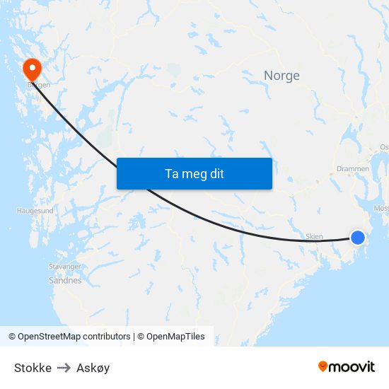 Stokke to Askøy map