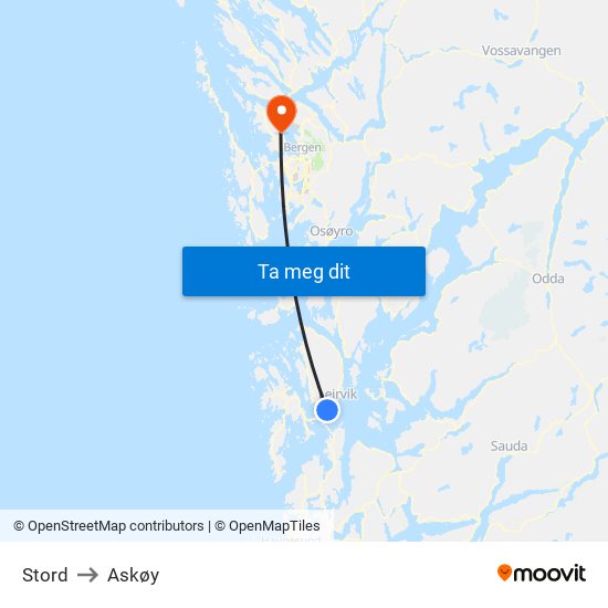 Stord to Askøy map