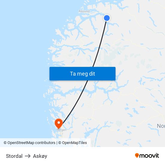 Stordal to Askøy map