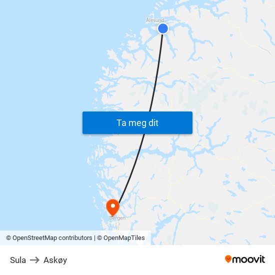 Sula to Askøy map