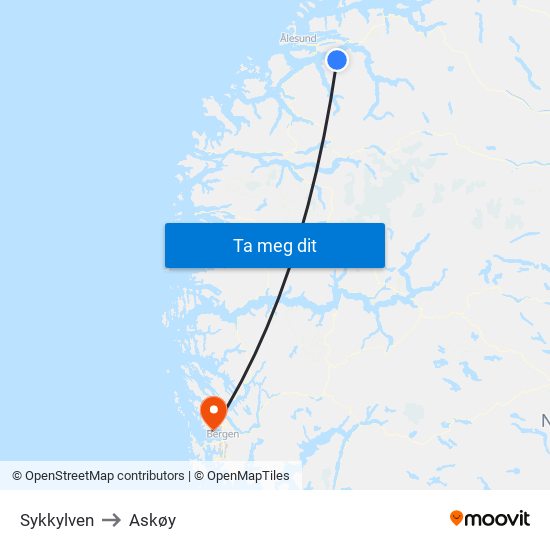 Sykkylven to Askøy map