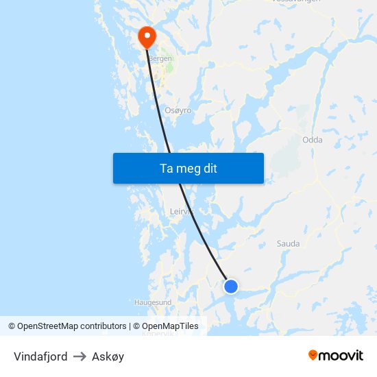 Vindafjord to Askøy map