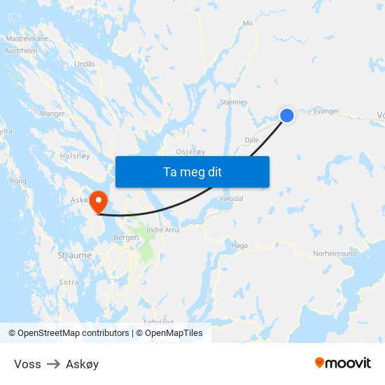 Voss to Askøy map