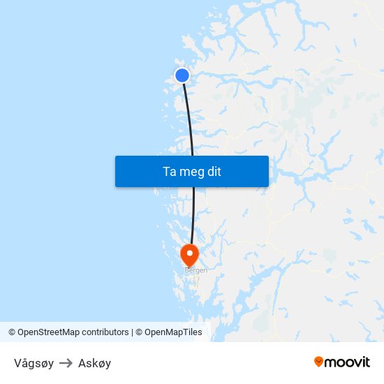 Vågsøy to Askøy map