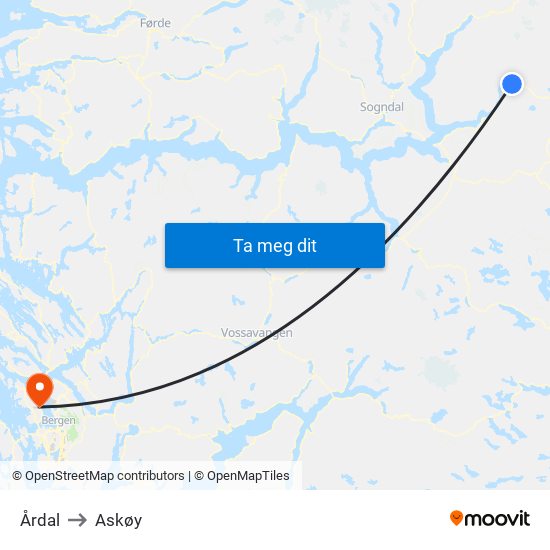 Årdal to Askøy map