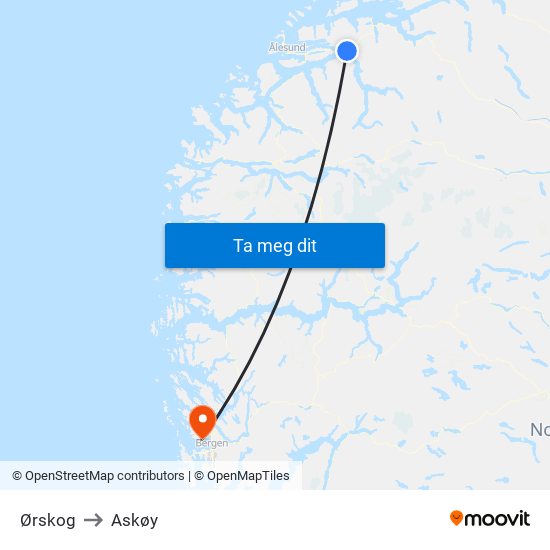 Ørskog to Askøy map