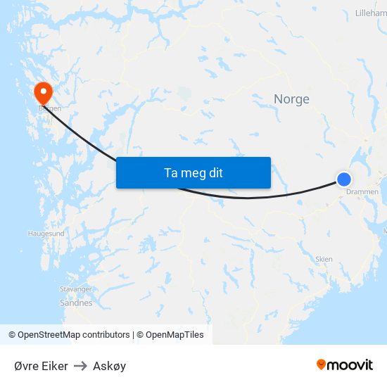 Øvre Eiker to Askøy map