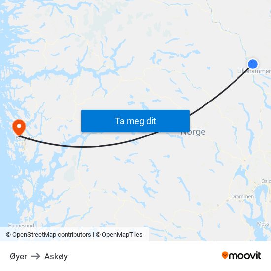 Øyer to Askøy map