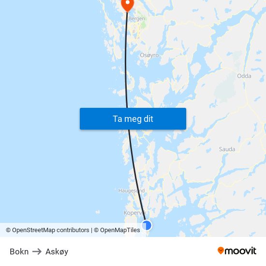 Bokn to Askøy map