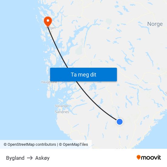 Bygland to Askøy map